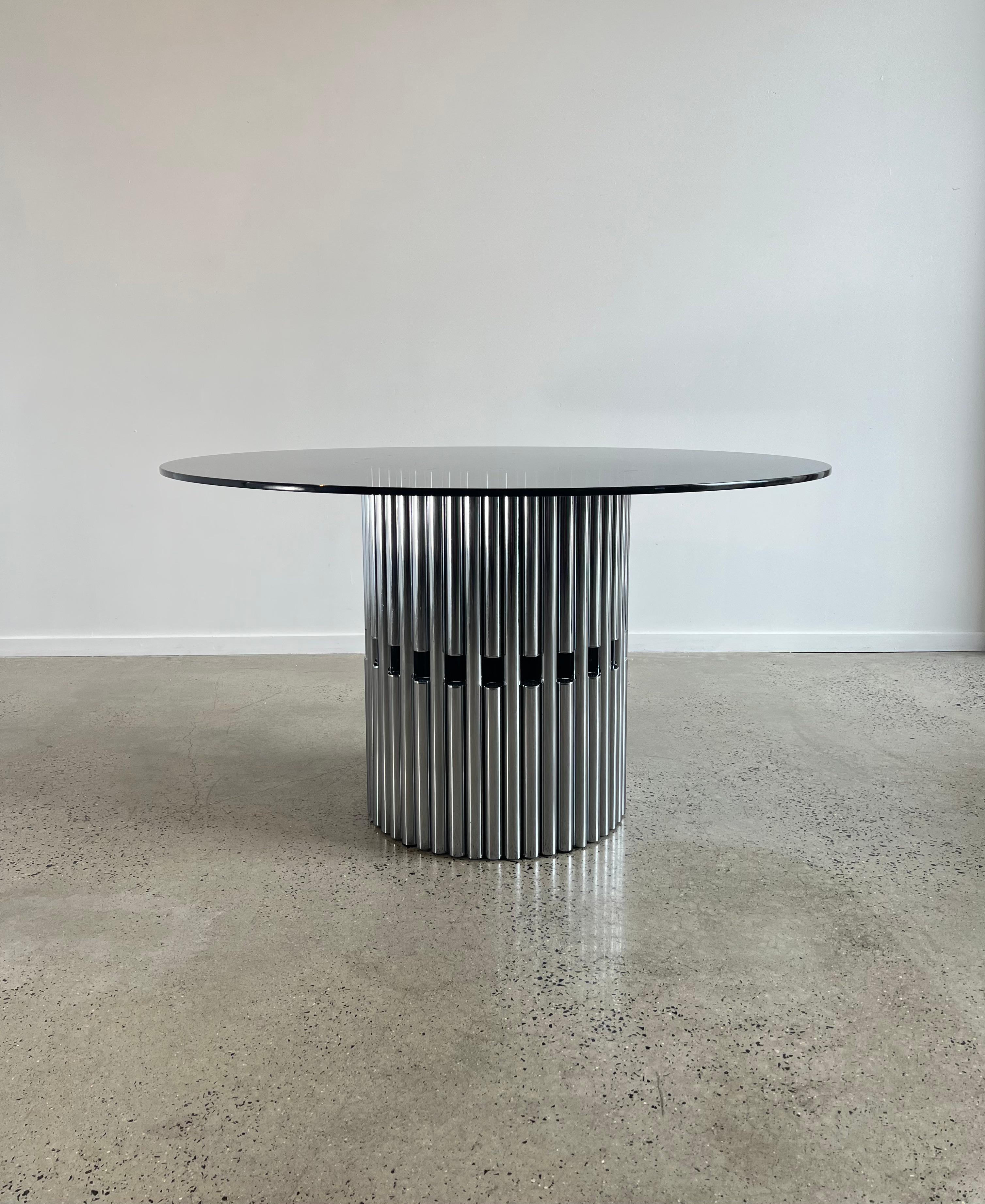 Gastone Rinaldi Smoked Glass and Chrome Dining Table In Good Condition In Byron Bay, NSW