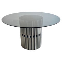 Table de salle à manger en verre fumé et chrome Gastone Rinaldi