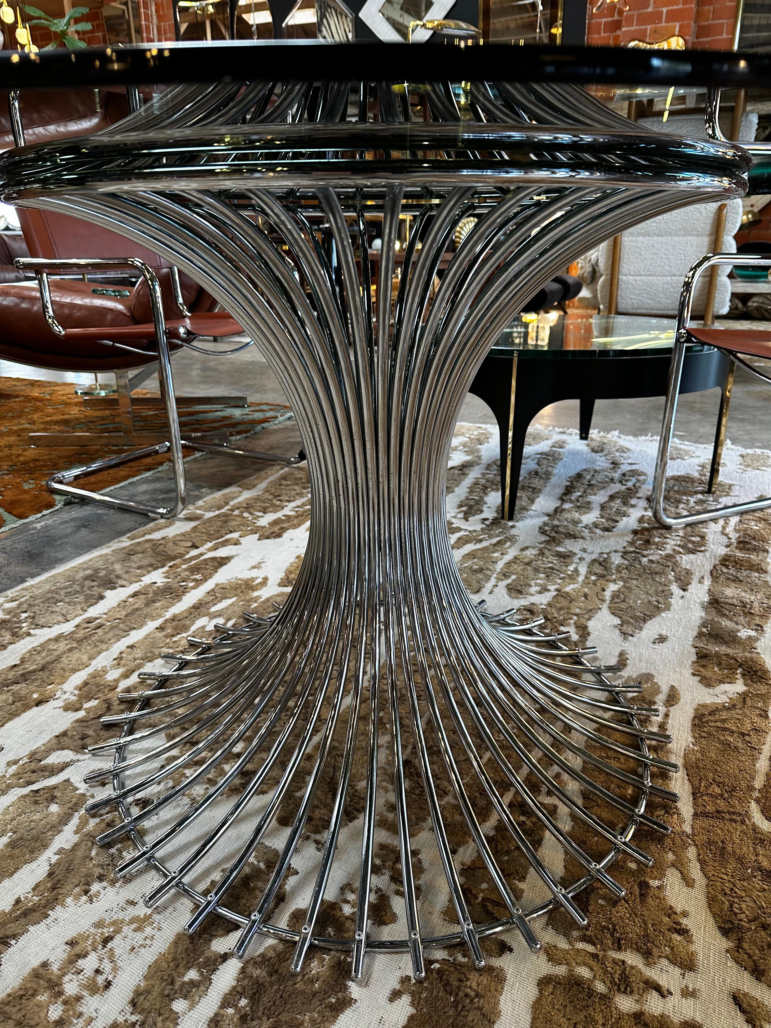 Italian Gastone Rinaldi, Table in Chromed Metal and Smoked Glass, 1970s For Sale