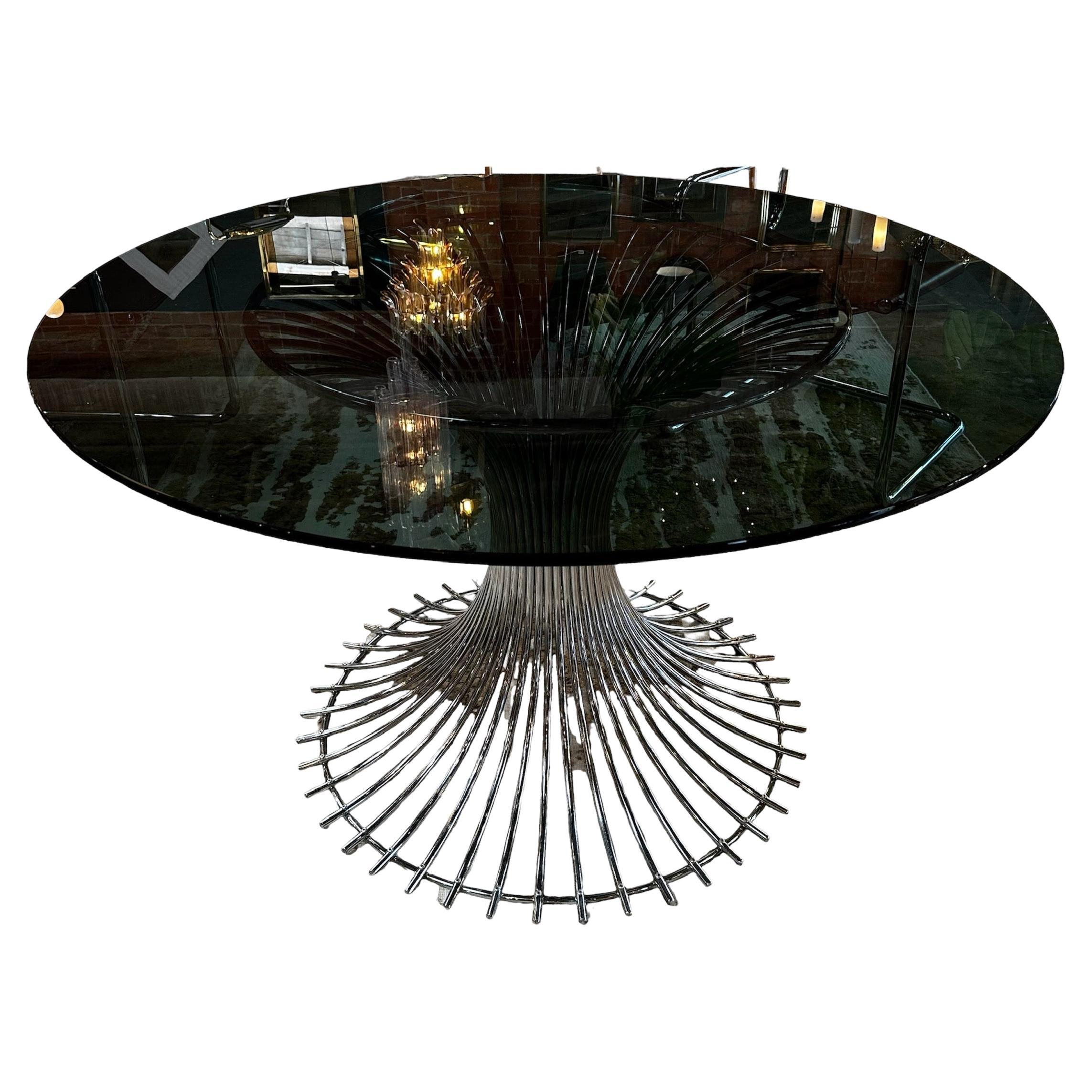 Gastone Rinaldi, Table in Chromed Metal and Smoked Glass, 1970s For Sale