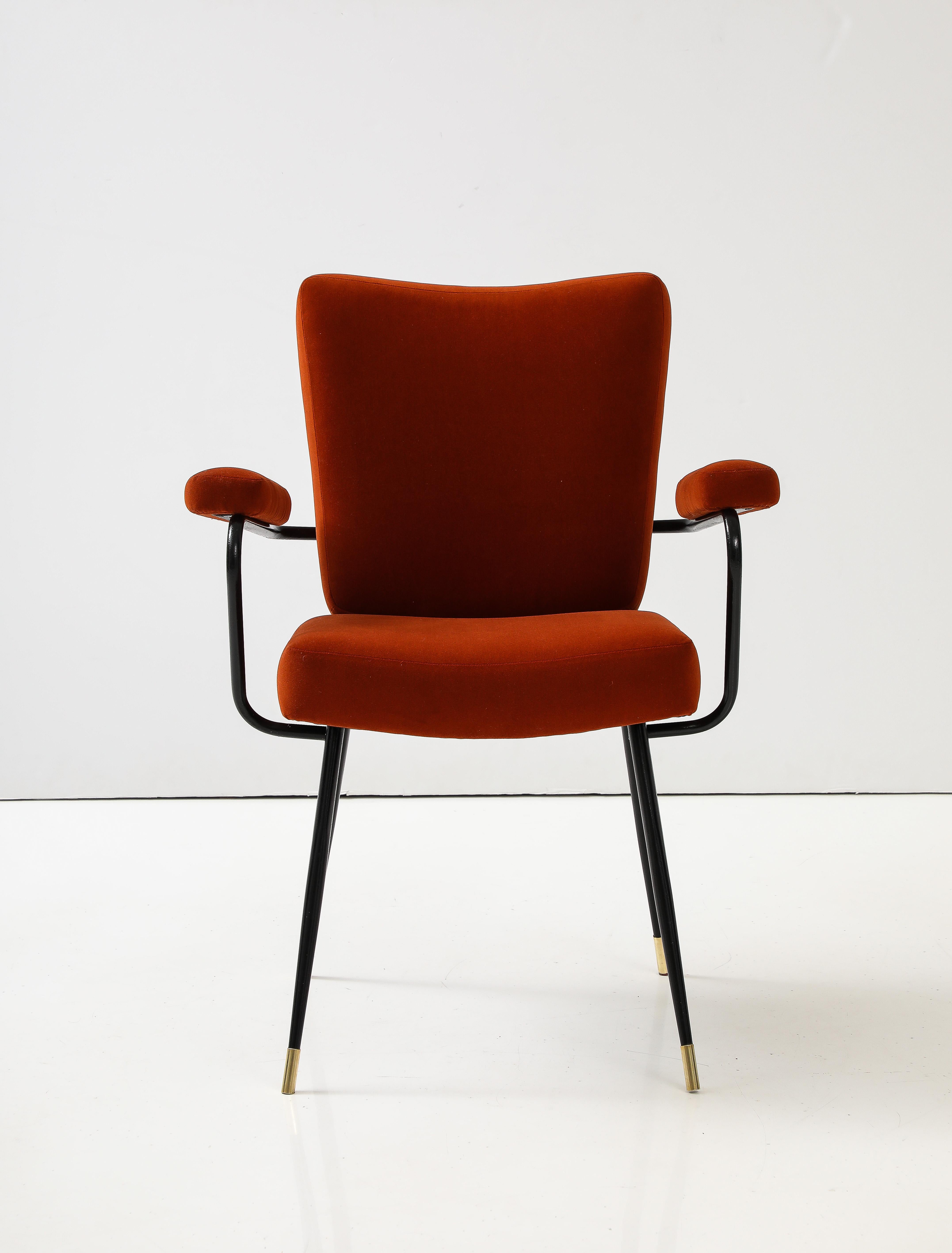 Gastone Rinaldi armchair, designed for Rima, circa 1955. 
This Italian postwar armchair has a sculptural appearance due to the well-constructed tubular frame in lacquered metal; simply designed with clean and fluent lines. The tapered, sleek legs