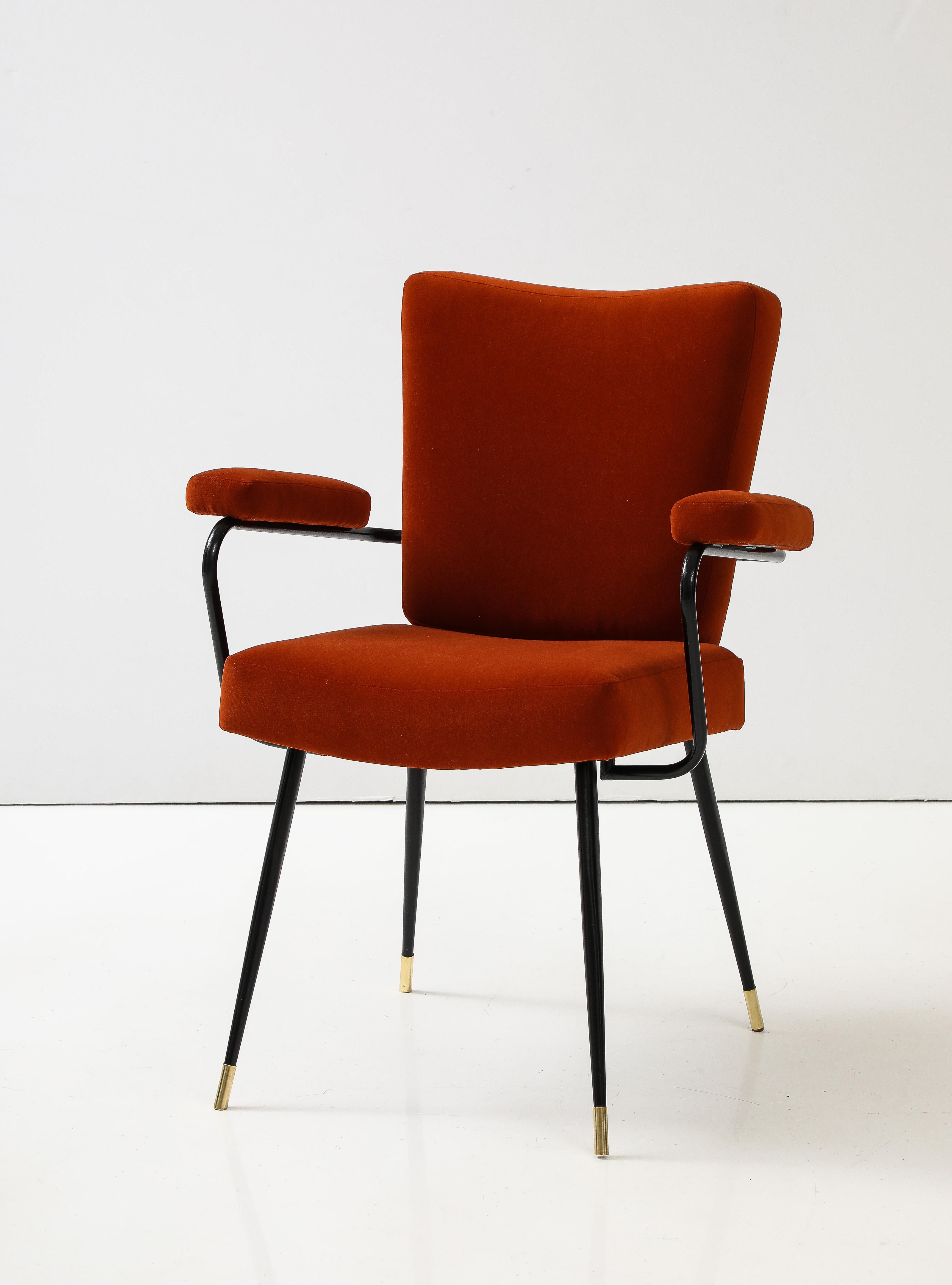 Mid-Century Modern Gastone Rinaldi Velvet and Lacquered Metal Armchair for Rima, Italy, circa 1955  For Sale