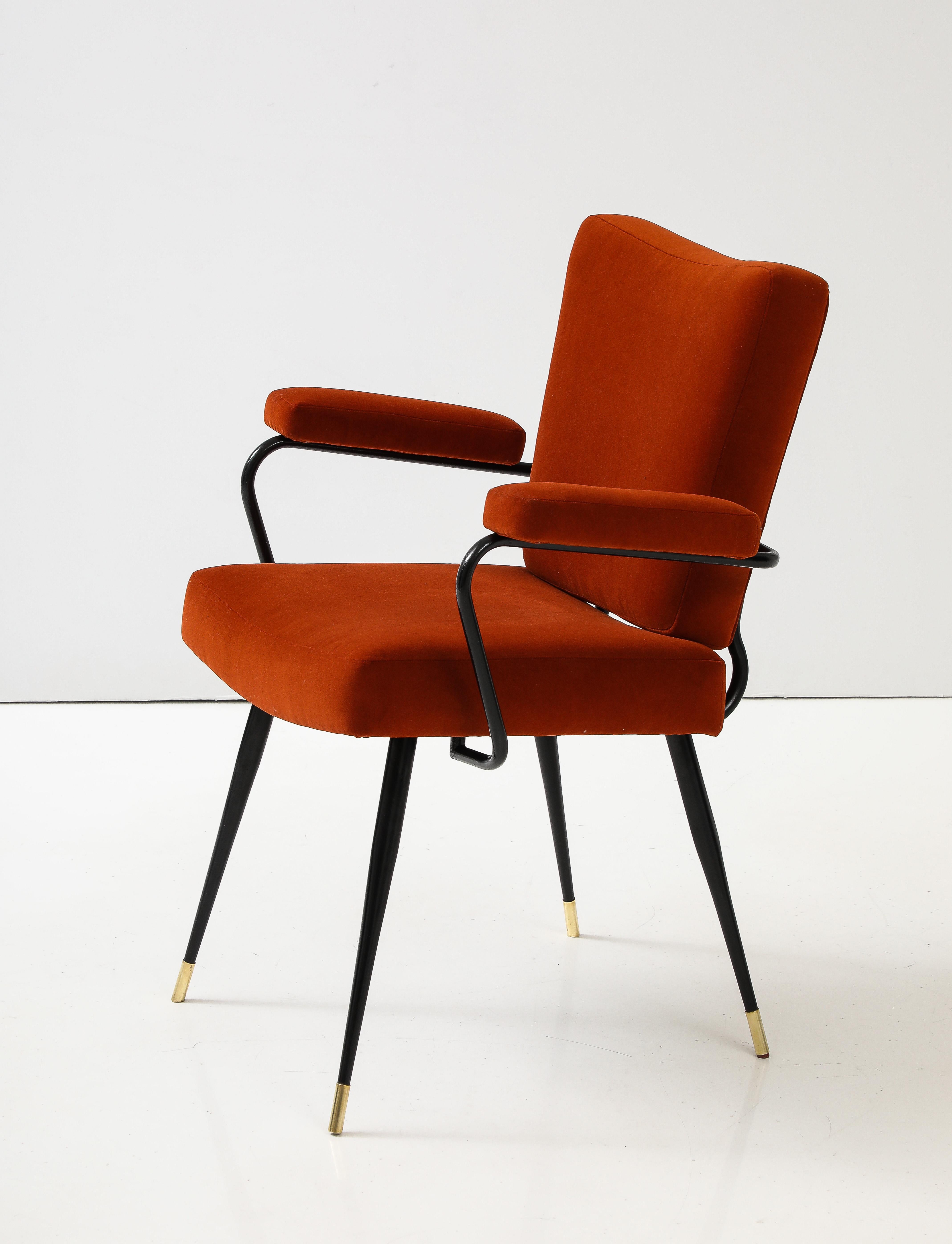 Gastone Rinaldi Velvet and Lacquered Metal Armchair for Rima, Italy, circa 1955  In Good Condition For Sale In New York, NY