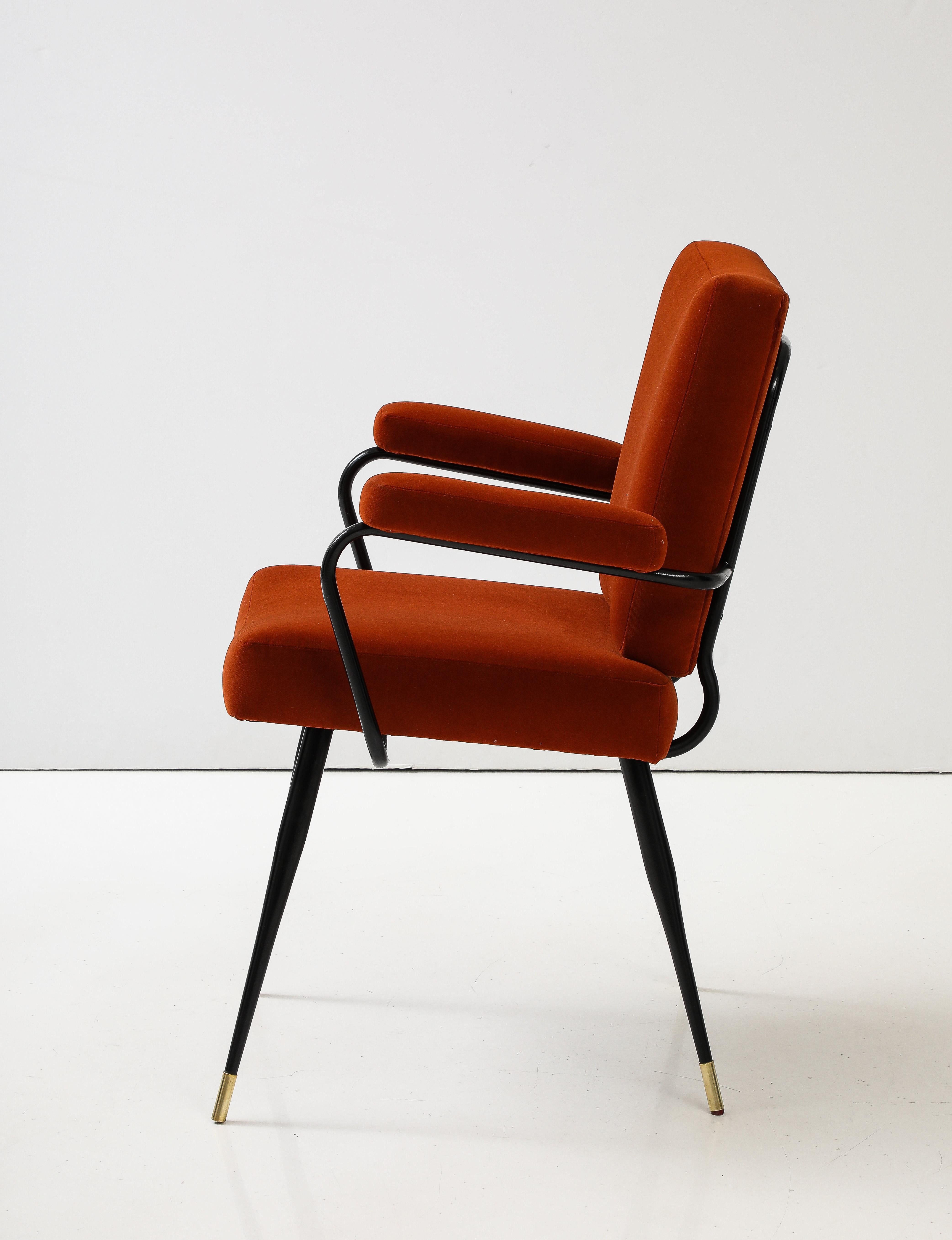 Gastone Rinaldi Velvet and Lacquered Metal Armchair for Rima, Italy, circa 1955  For Sale 2
