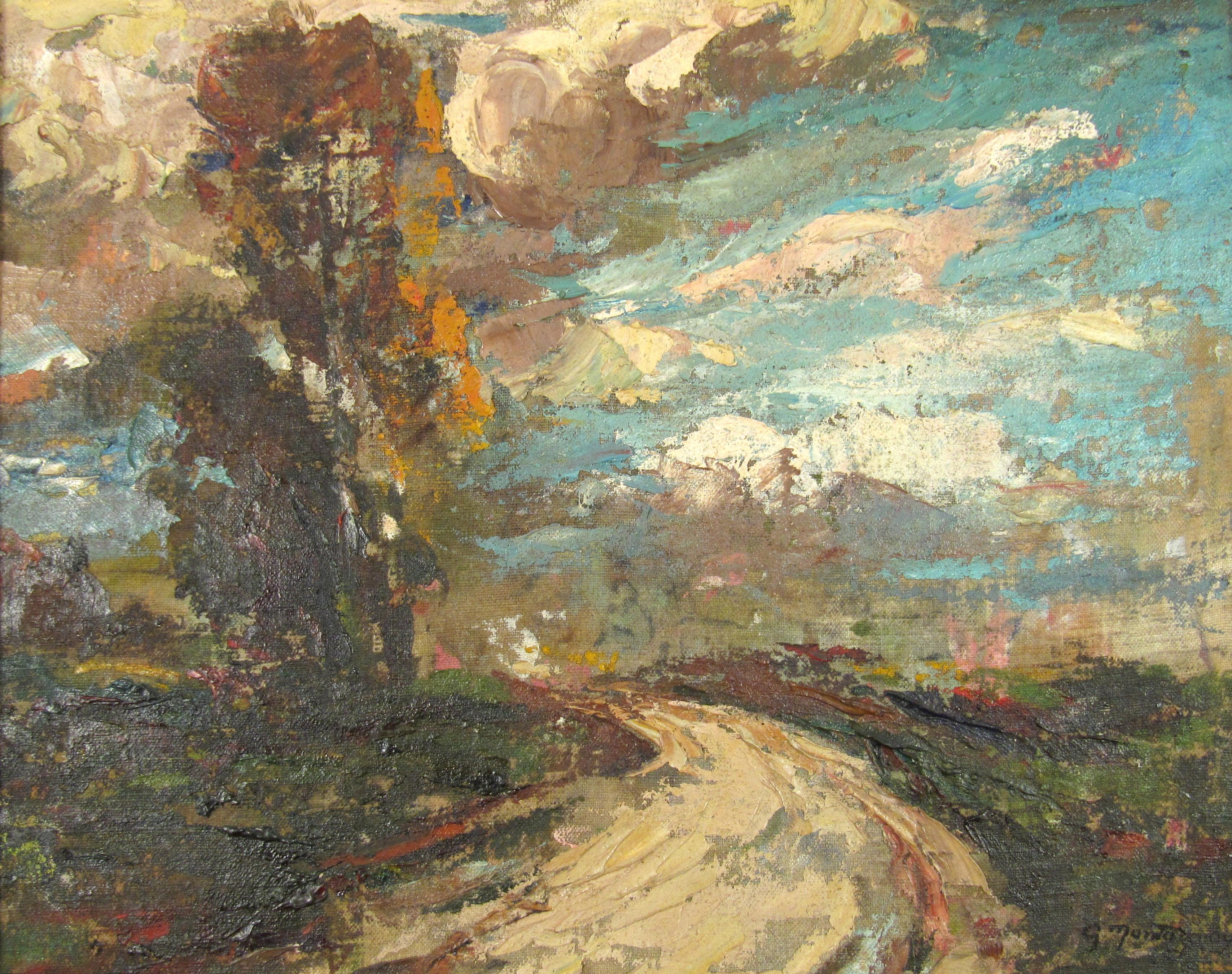 Gaétan Montagney - Country Lane - 20thC French Post Impressionist Oil Painting For Sale 2