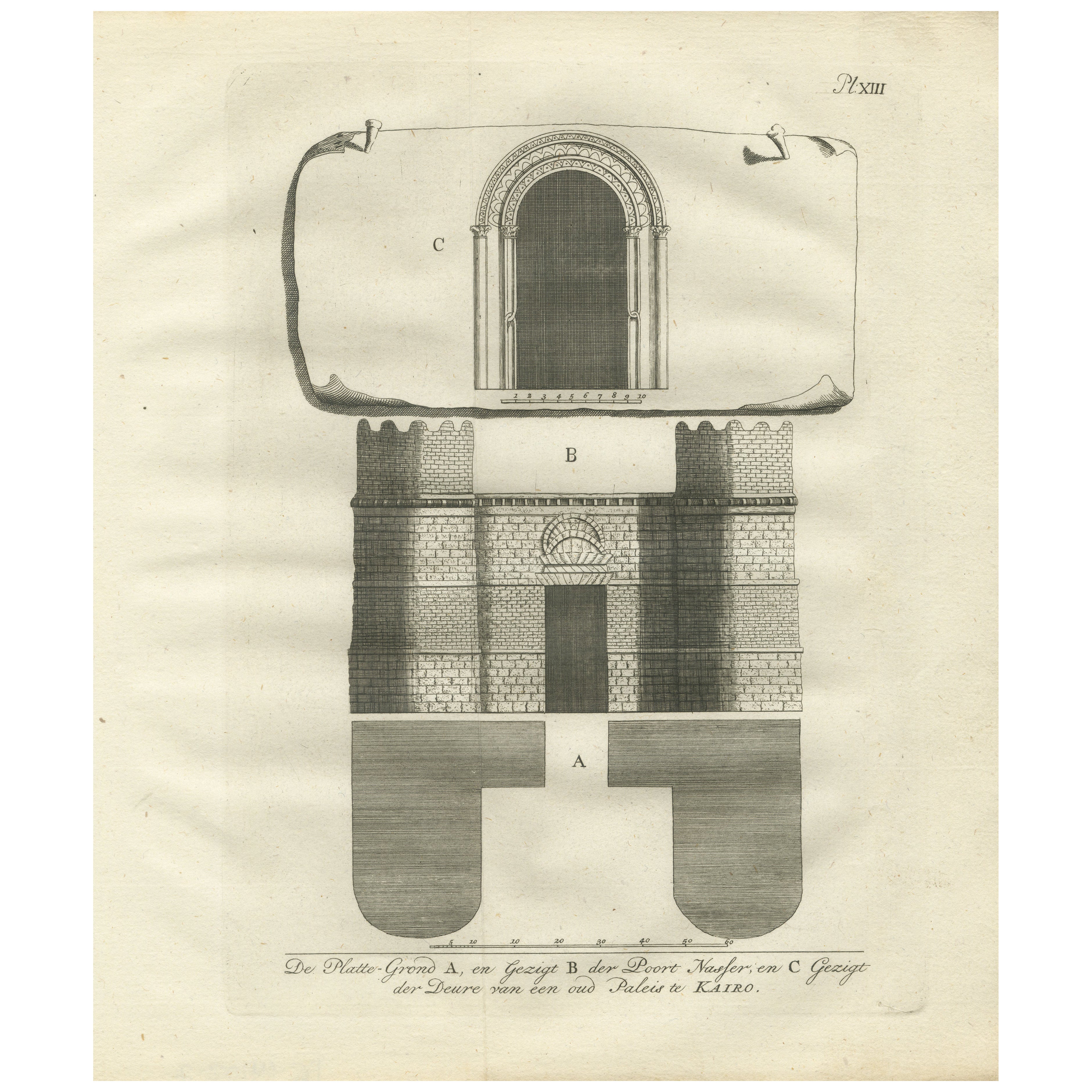 Porte et portail d'un ancien palais du Caire - Étude architecturale, Égypte - 1776 en vente