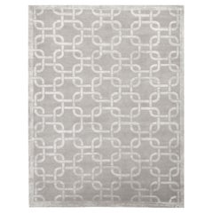 Hand-Knotted Silver Rug in Modern Gate Design 