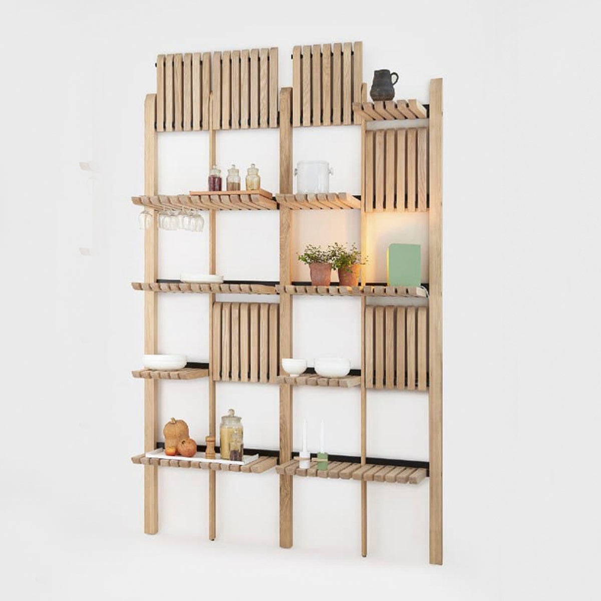 "GATE" shelves system, 1000mm, handcrafted natural ash wood