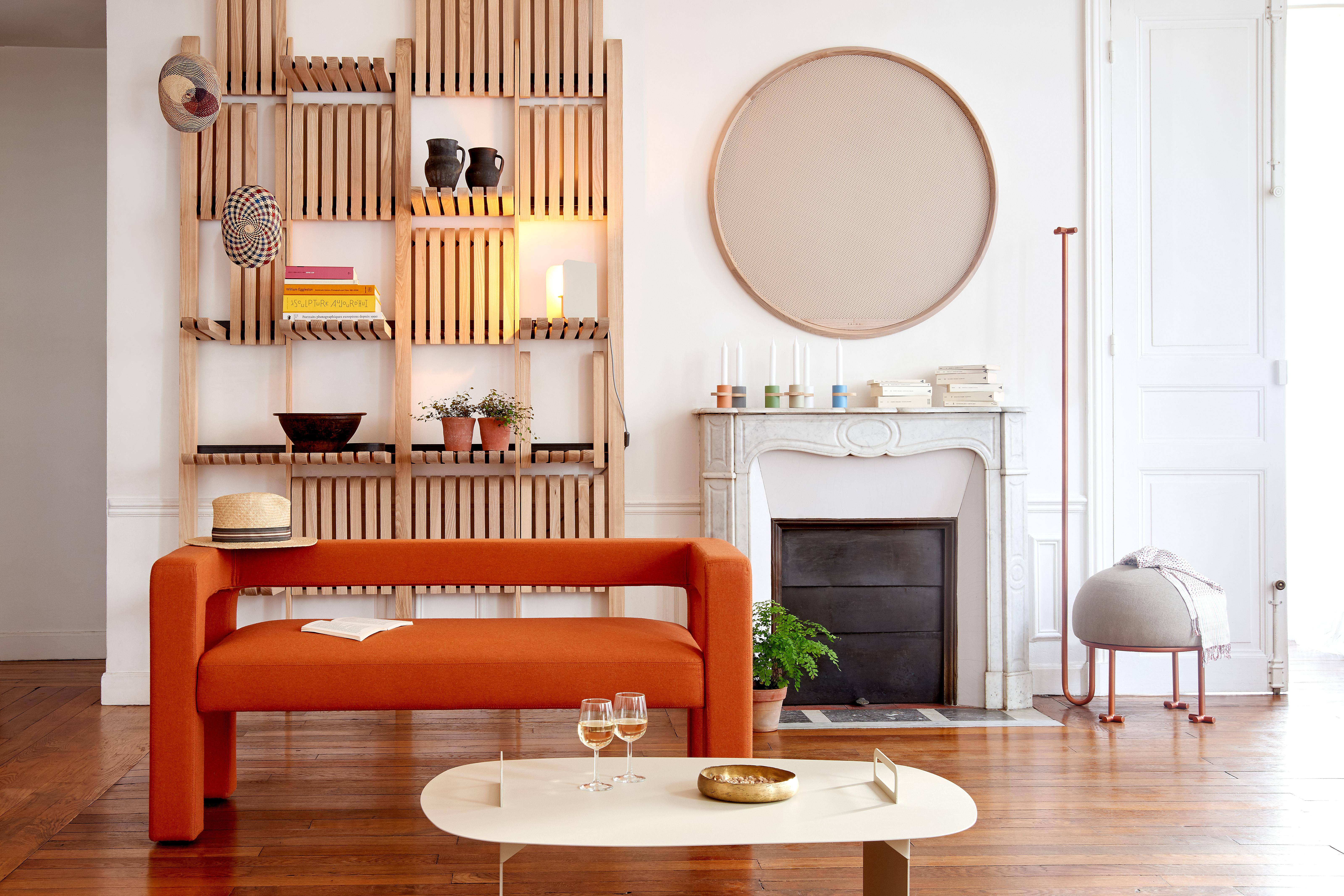 Estantería moderna de madera de fresno y acero - Estantería modular artesanal 1500 mm Escandinavo moderno en venta