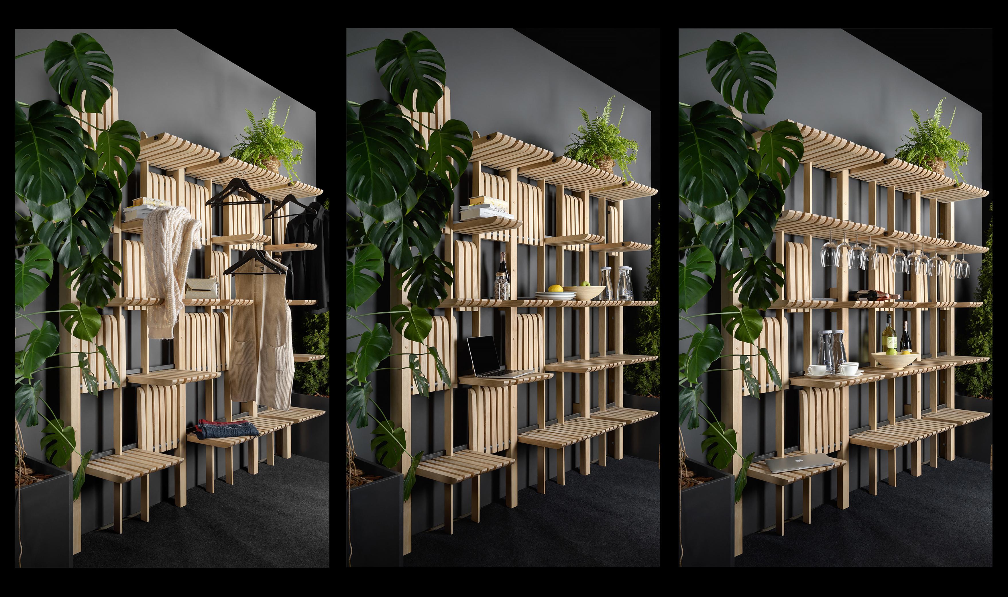 Estantería moderna de madera de fresno y acero - Estantería modular artesanal 1500 mm Carpintería en venta