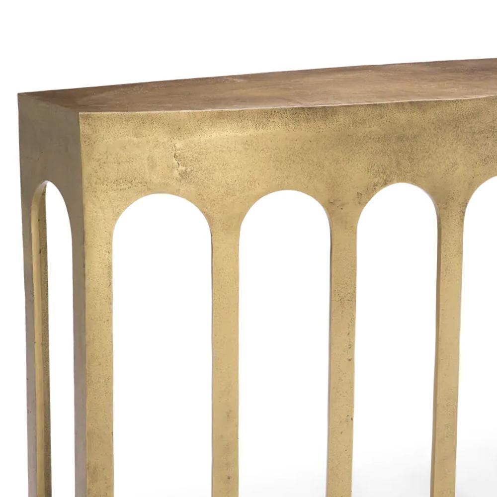 Hand-Carved Gateway Brass Console Table For Sale