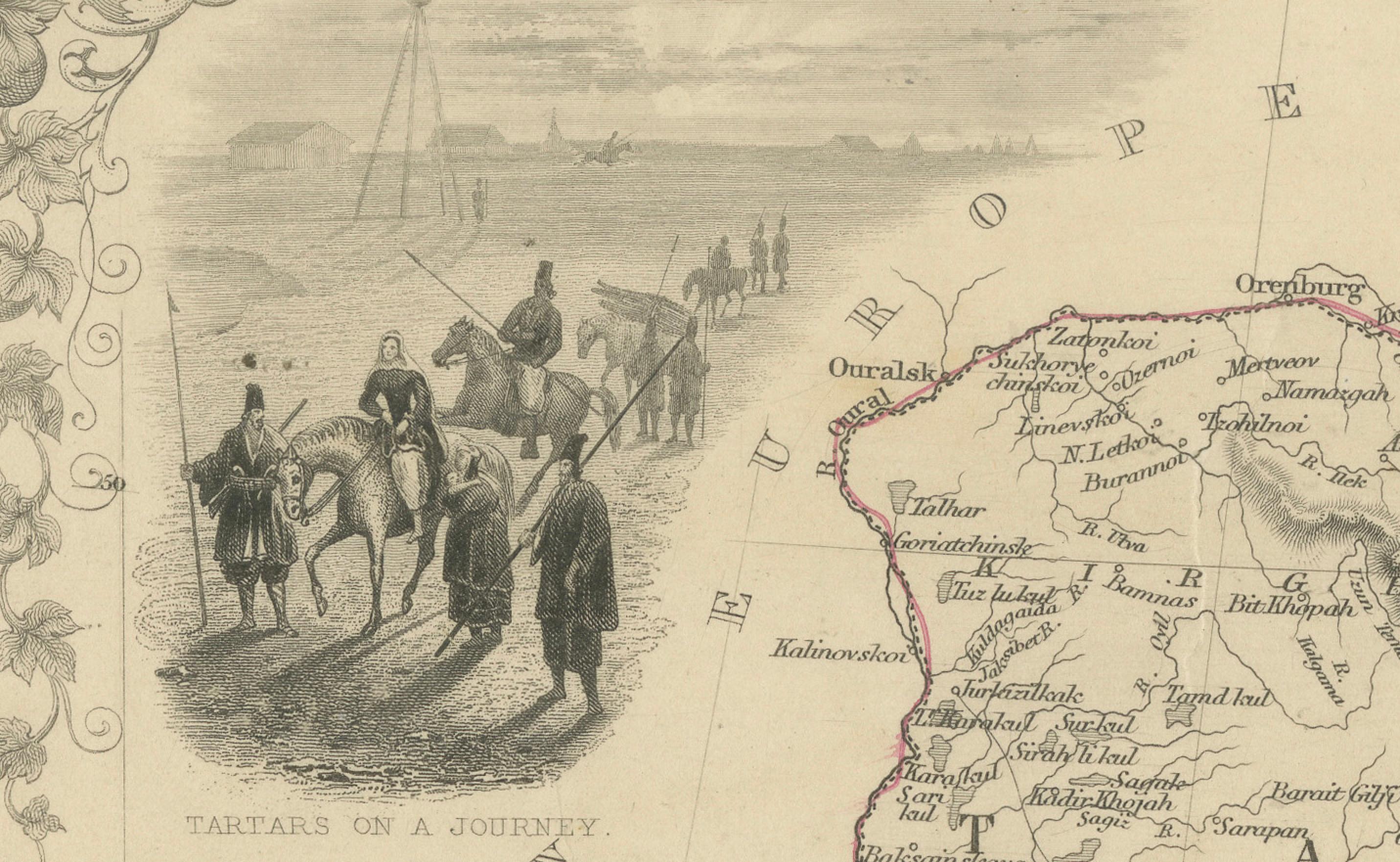 Milieu du XIXe siècle Gateway to the Steppes : Masterpiece Map of Indepent Tartary de Tallis, 1851 en vente