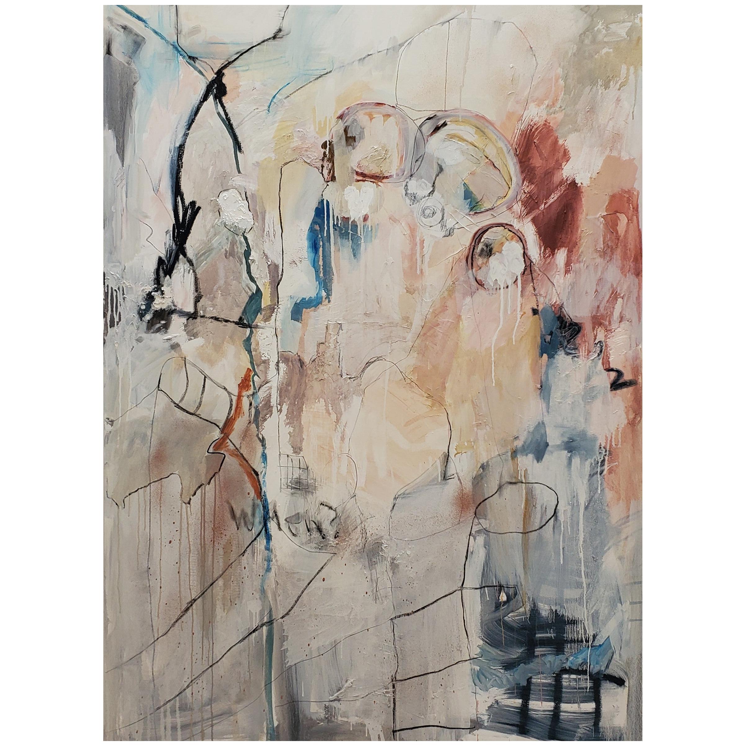 "Gathering", 2021 Olio astratto a tecnica mista con cornice grande di Kathi Robinson Frank