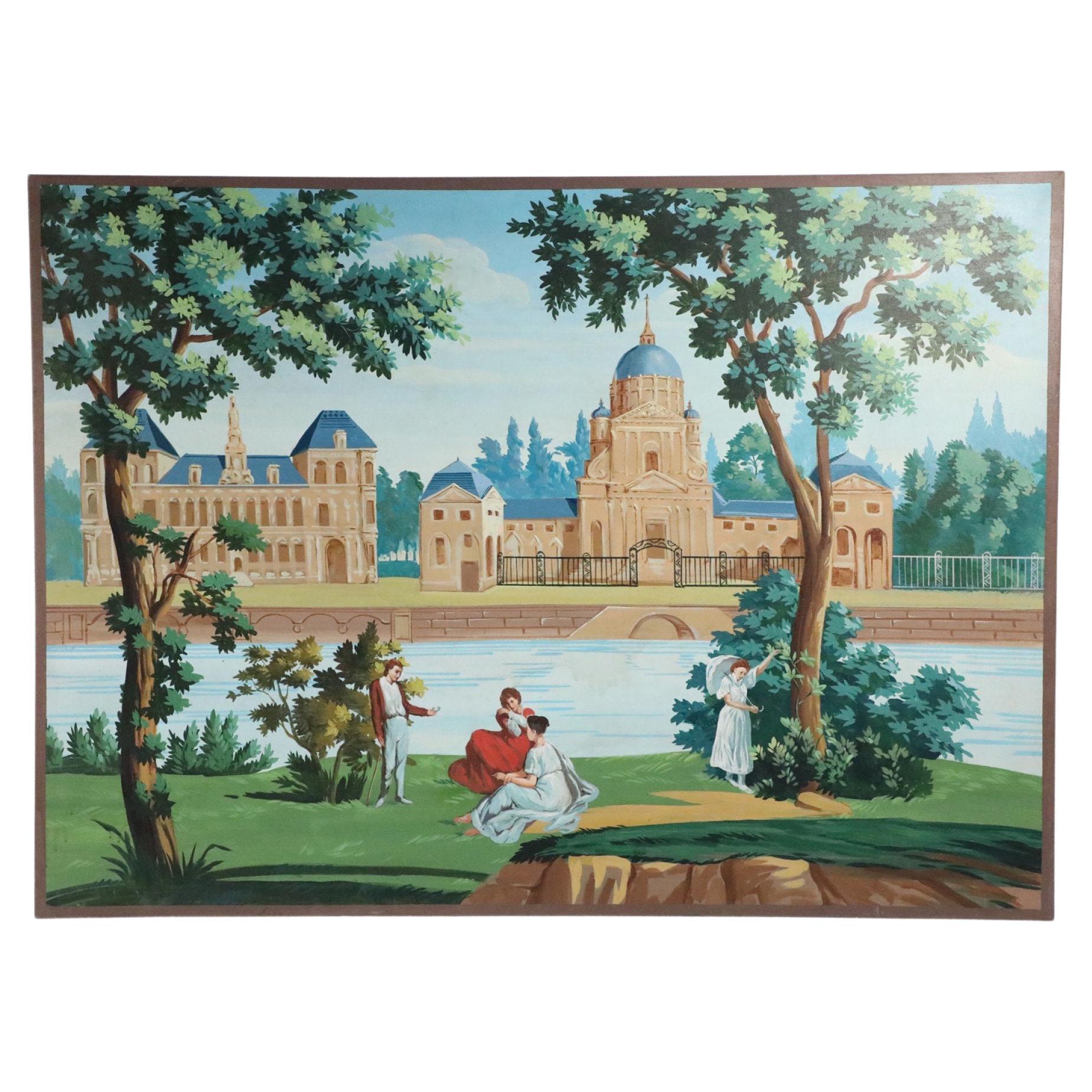 Peinture à l'huile sur toile - « Gathering at the Riverbank »
