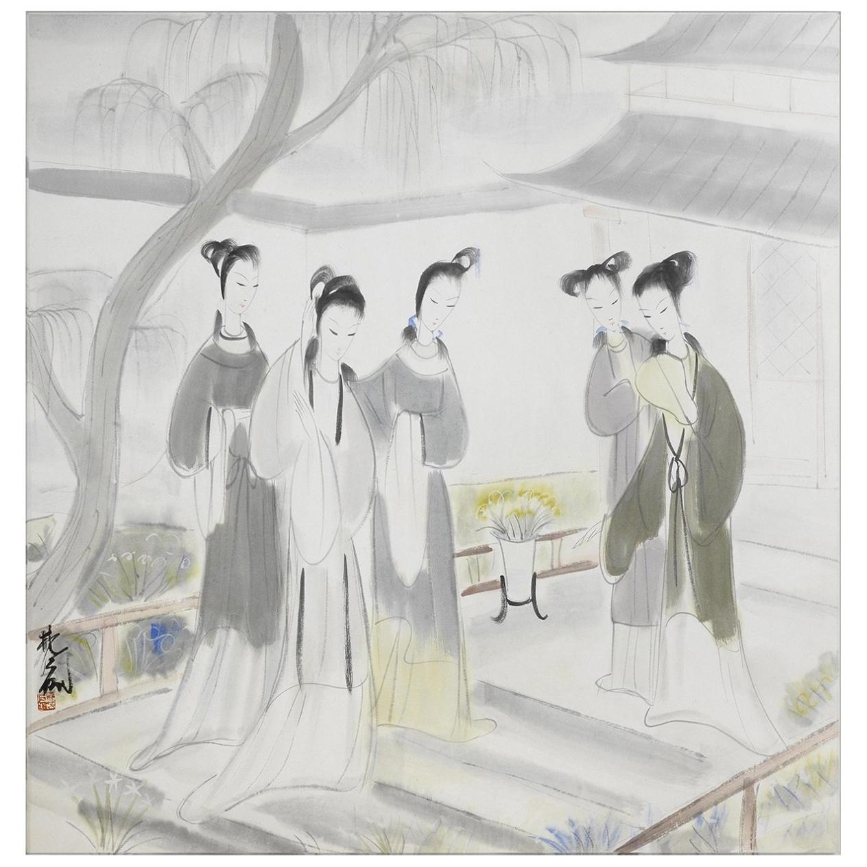 Gathering of Concubine, After Qing Dynasty Revival Artist Lin Fengmian For Sale