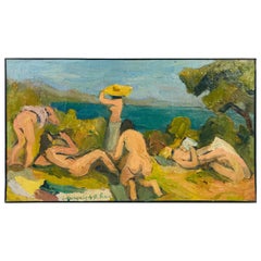 "Gathering on Beach" Modern 1949 Oil on Canvas by George Dergalis