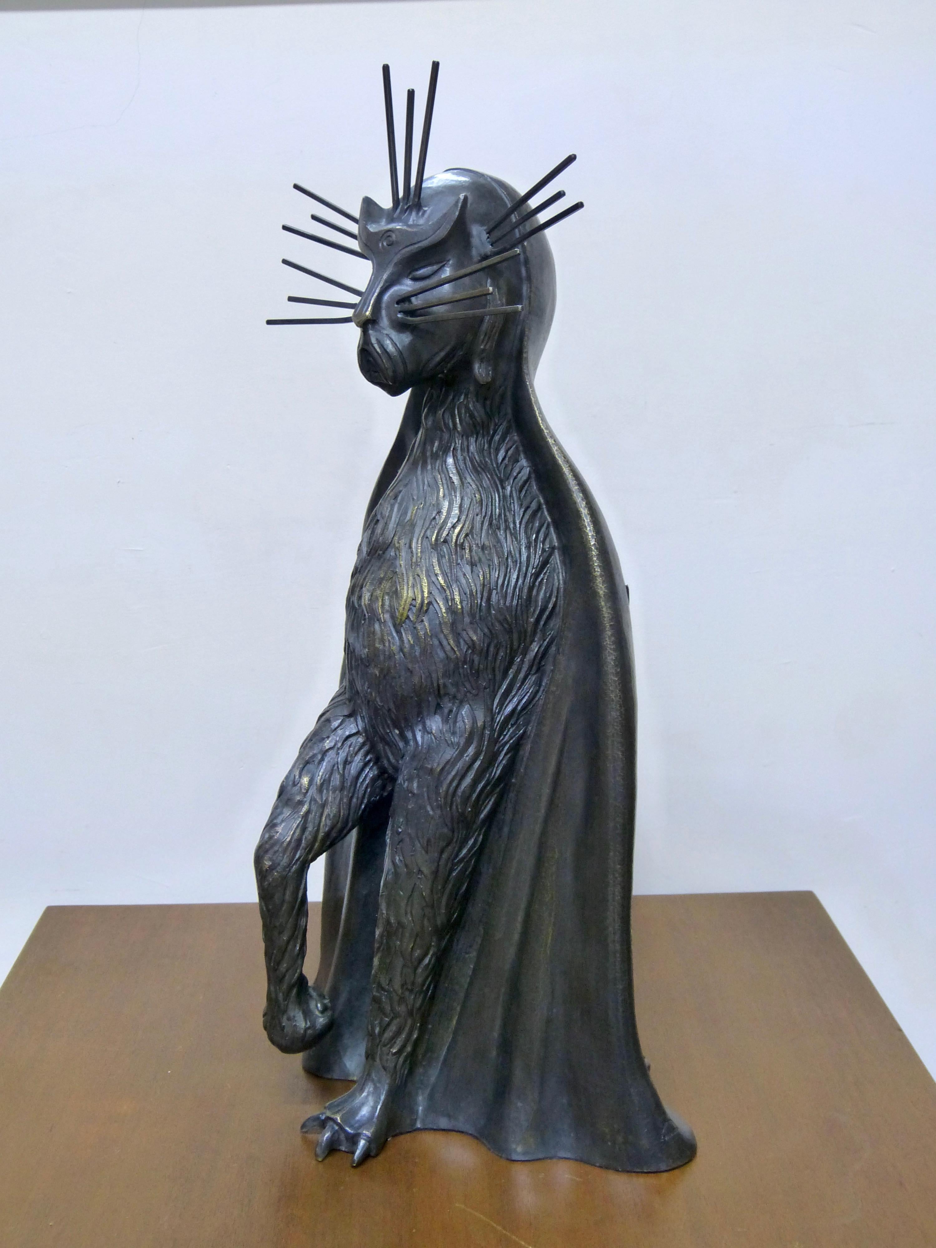 Patinated Gato De La Noche 'Night Cat' Surrealism Bronze Sculpture By Leonora Carrington For Sale