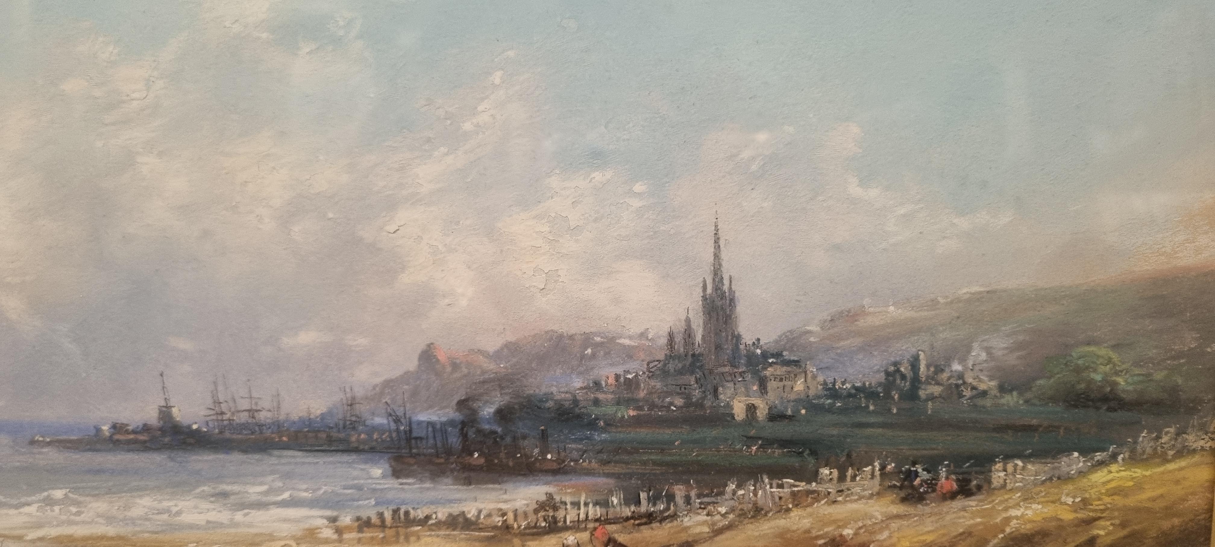 Spanische Malerei Gato DE LEMA Romantische Landschaft Meeresküste Hafen  19th im Angebot 3