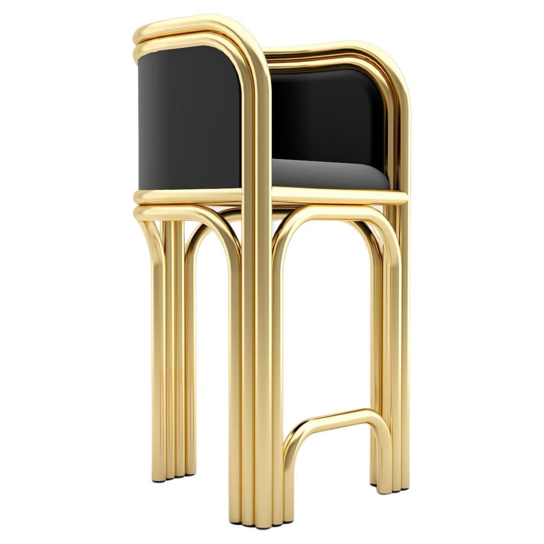 Gatsby Barstool - Modern Art Deco Barstool in Brass and Velvet