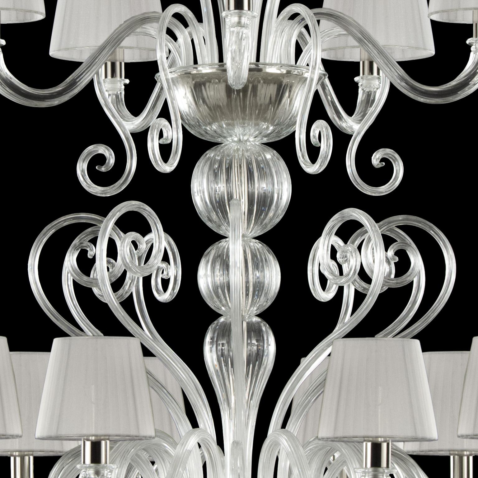 Artistic Chandelier 10+5 arms transparent Murano Glass Gatsby by Multiforme In New Condition For Sale In Trebaseleghe, IT