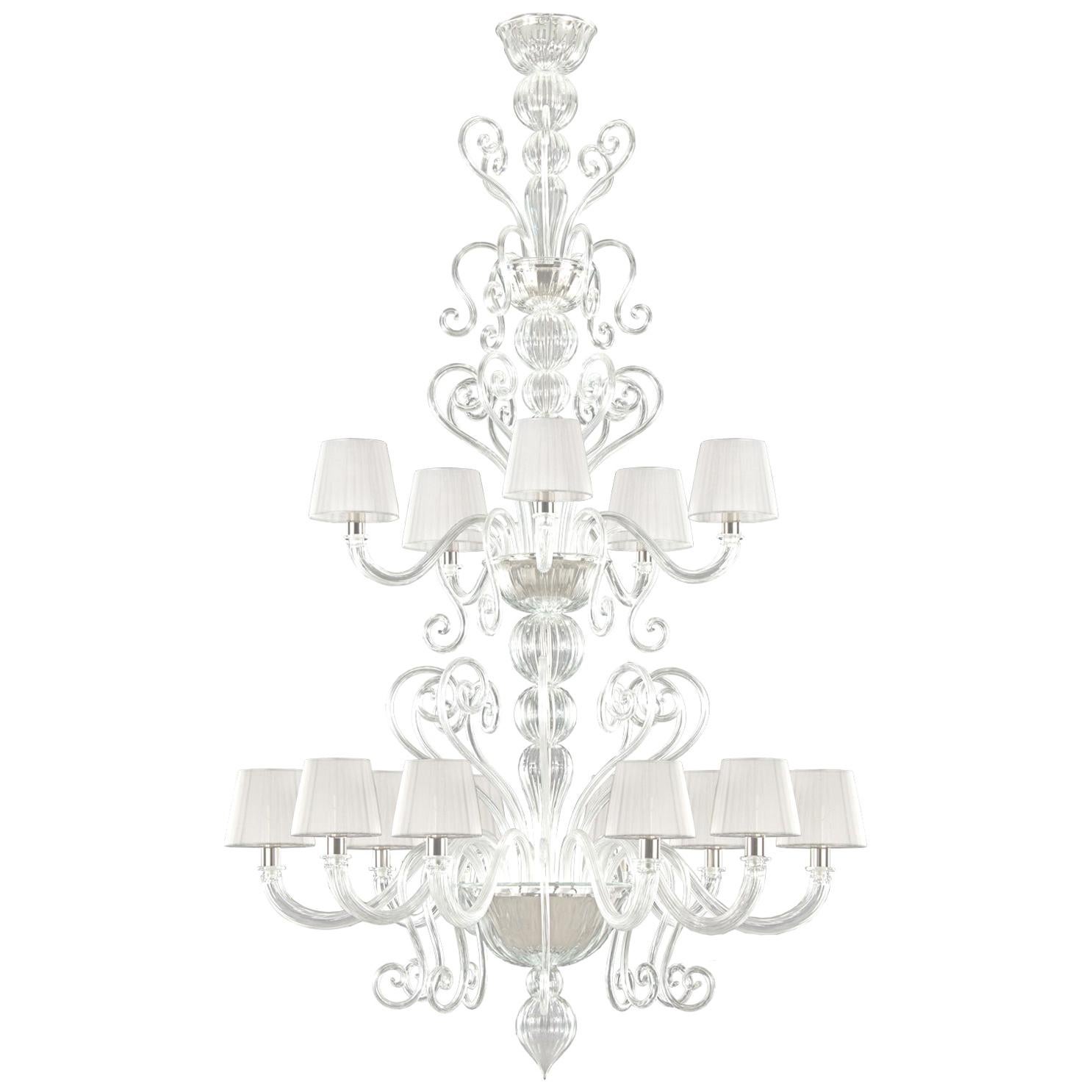 Artistic Chandelier 10+5 arms transparent Murano Glass Gatsby by Multiforme