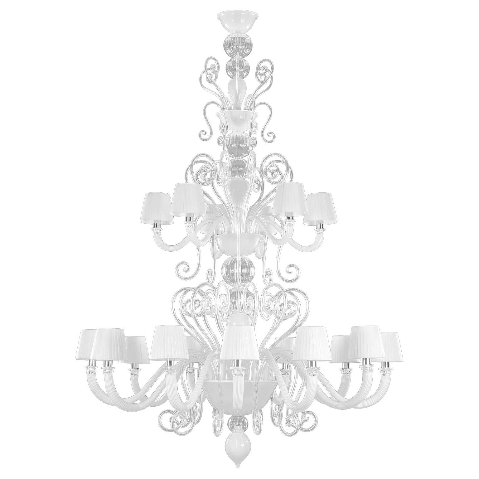 Lustre artistique à 12+6 bras en cristal de Murano et verre blanc Gatsby par Multiforme