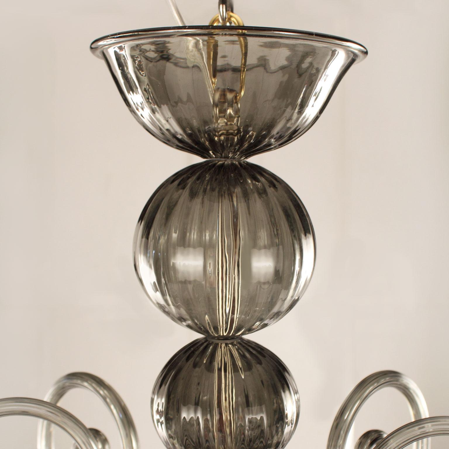 Other Artistic Chandelier 5 arms Dark Grey Murano Glass with Lampshades by Multiforme For Sale
