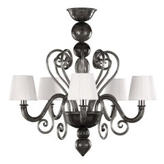 Lampadario artistico a 5 bracci in vetro di Murano grigio scuro con paralumi di Multiforme