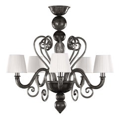 Artistic Chandelier 5 arms Dark Grey Murano Glass with Lampshades by Multiforme