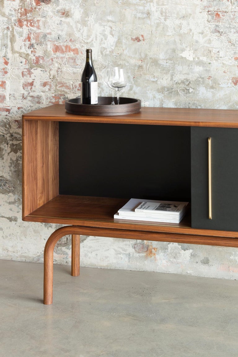 Minimalist Gatsby Credenza in Solid Wood, Brass and Richlite by Bowen Liu For Sale