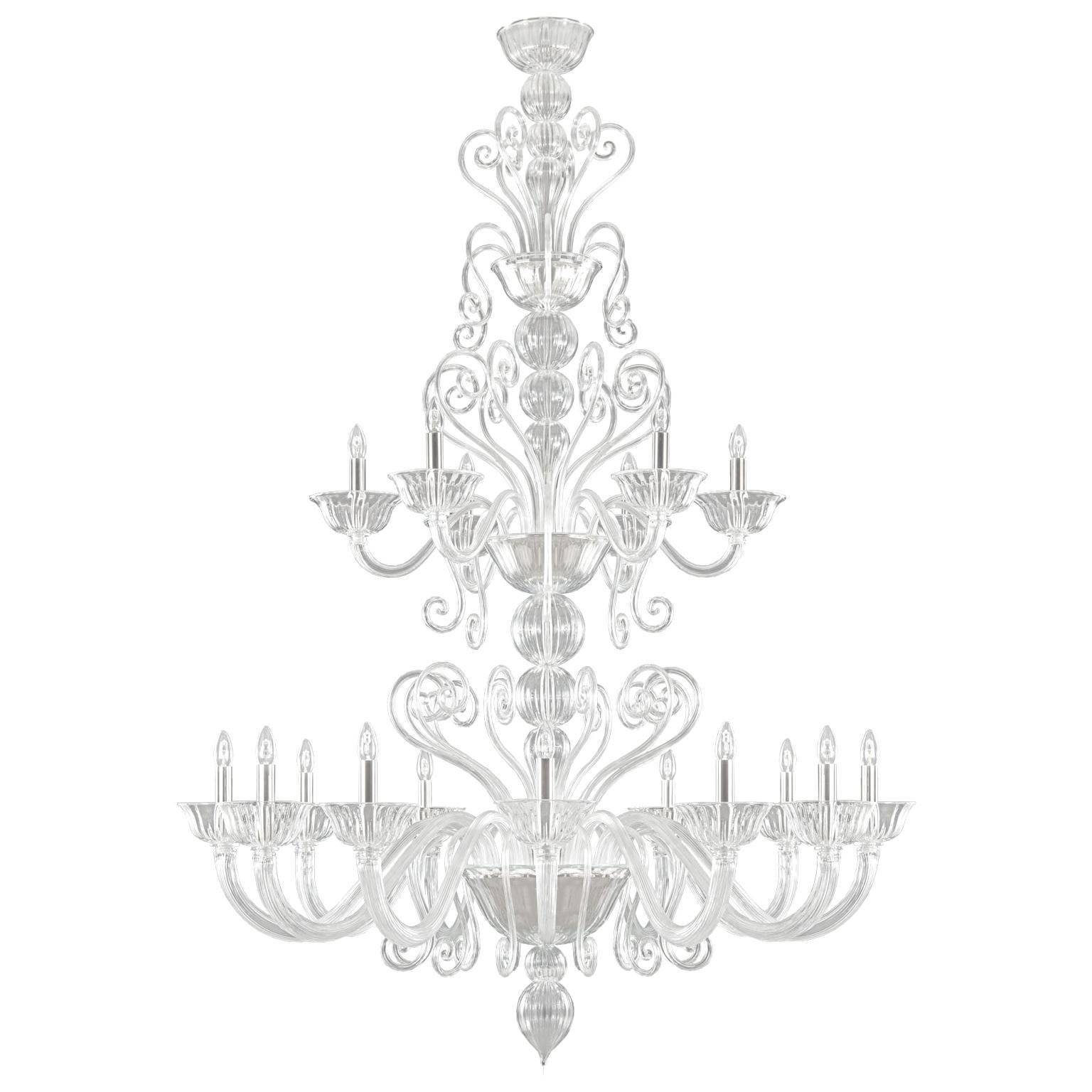 Chandelier 12+6 arms Clear Artistic Murano Glass Gatsby Naked by Multiforme