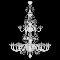 Chandelier 12+6 arms White and Clear Murano Glass Gatsby Naked by Multiforme