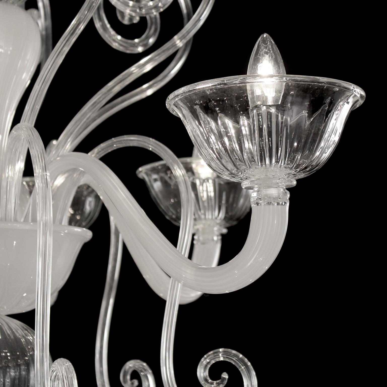 XXI secolo e contemporaneo Lampadario 12+6 bracci in vetro di Murano bianco e trasparente Gatsby Naked by Multiforme in vendita
