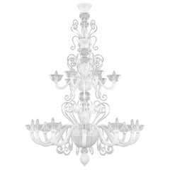 Chandelier 12+6 arms White and Clear Murano Glass Gatsby Naked by Multiforme