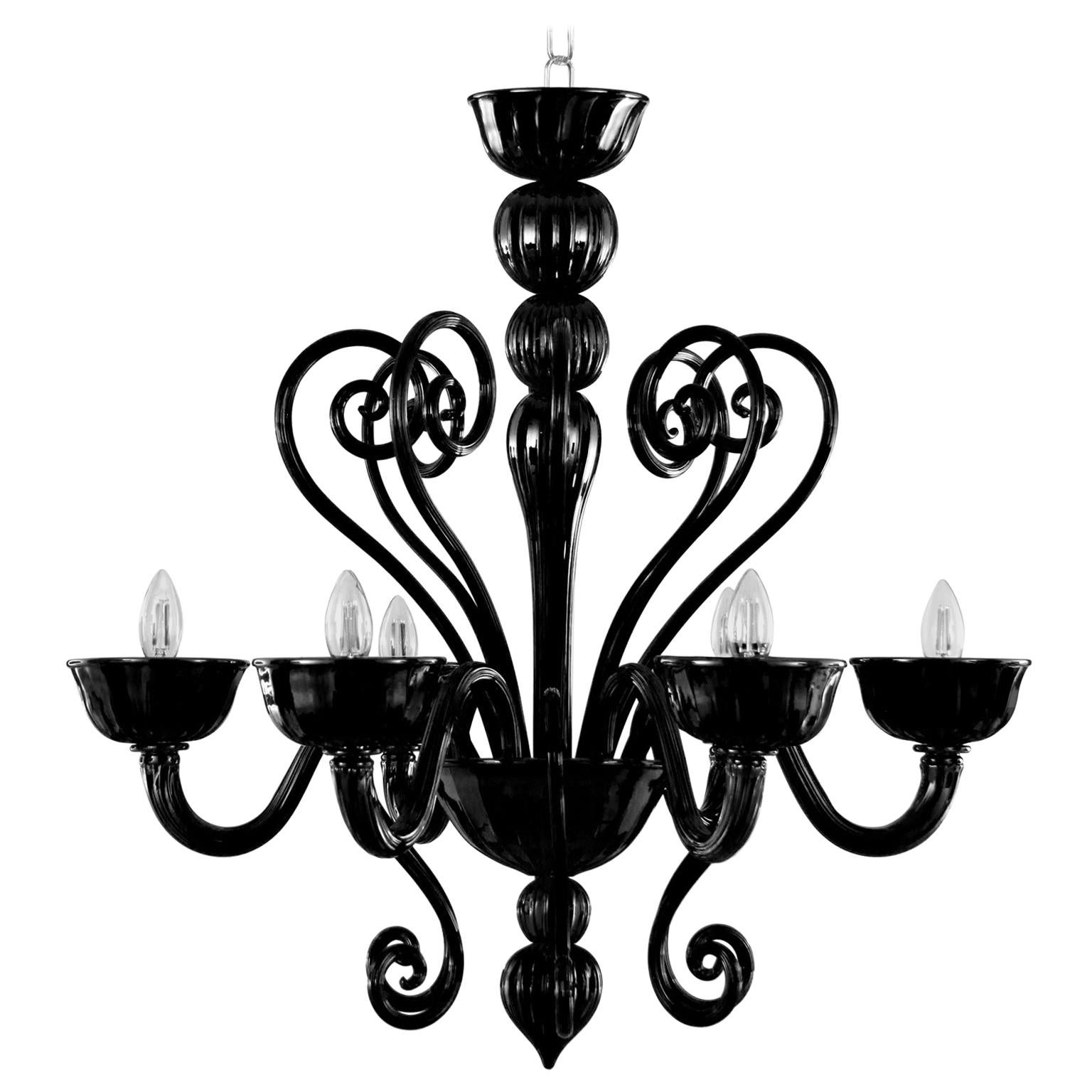 Artistic Chandelier 6 arms Black Murano Glass Gatsby Naked by Multiforme For Sale