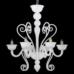 Lampadario a 6 bracci in vetro di Murano bianco Gatsby Naked di Multiforme in stock
