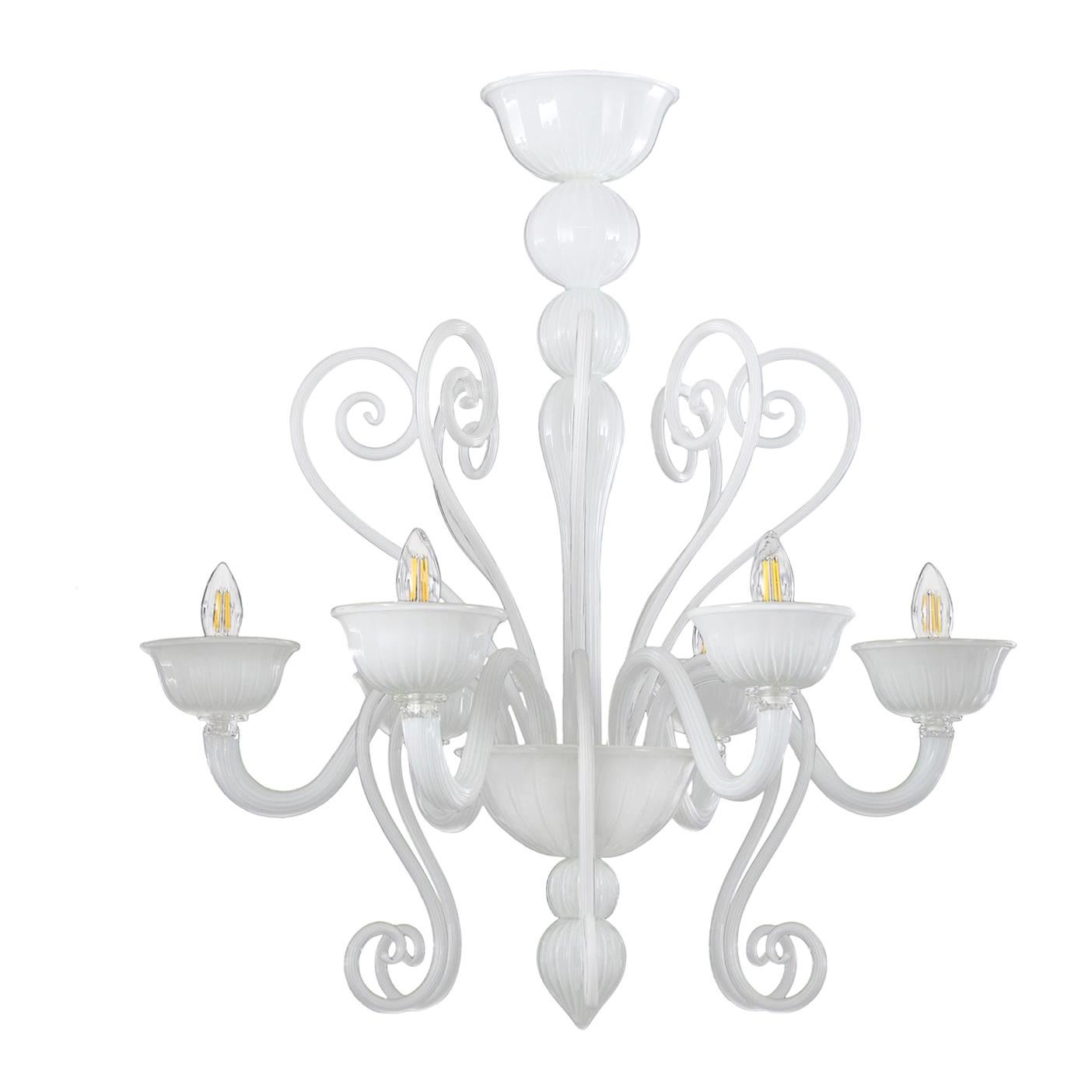 Chandelier 6 arms White Murano Glass Gatsby Naked by Multiforme in stock