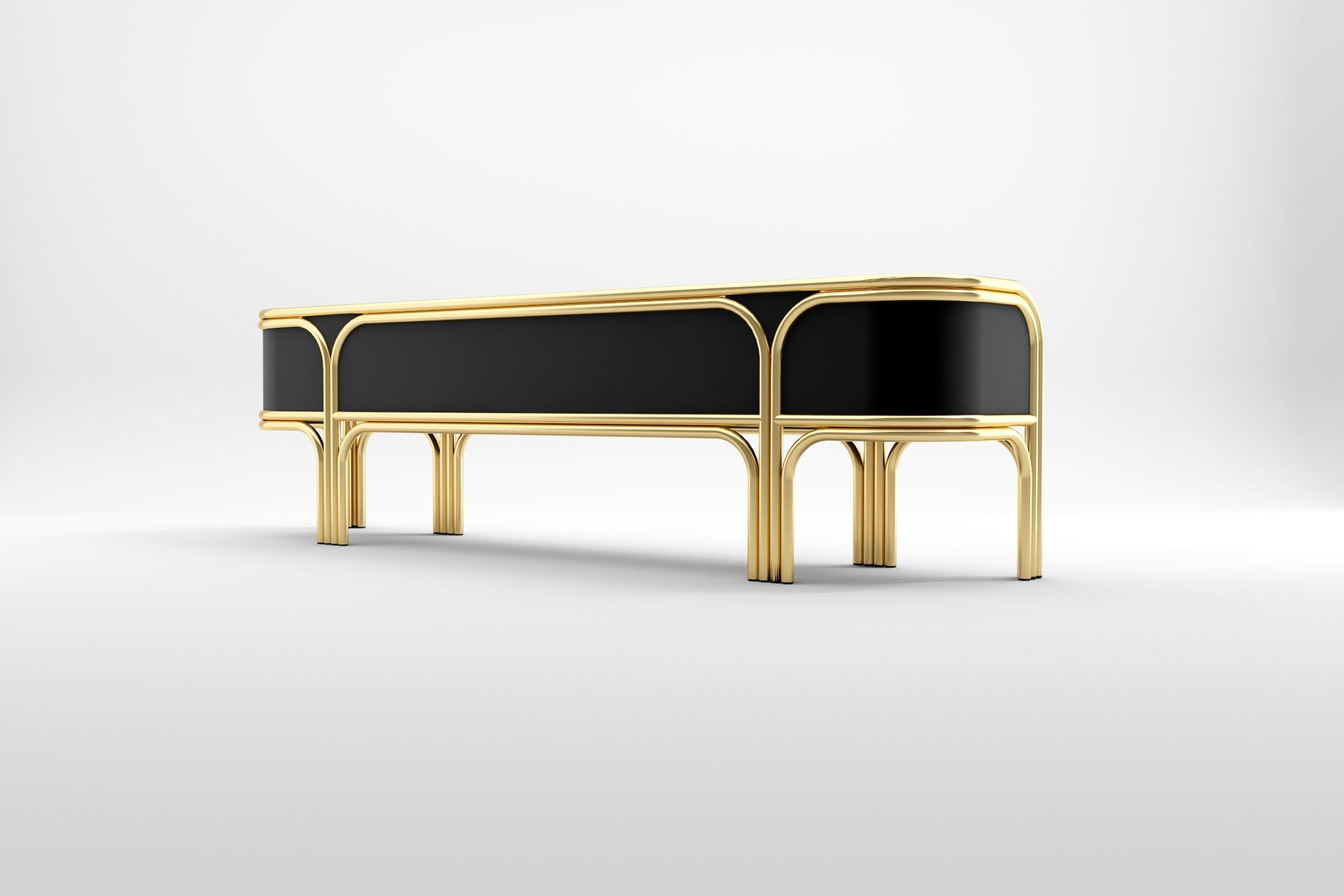 Gatsby Three Seat Sofa - Modern Art Deco Sofa in Brass and Velvet In New Condition For Sale In London, GB