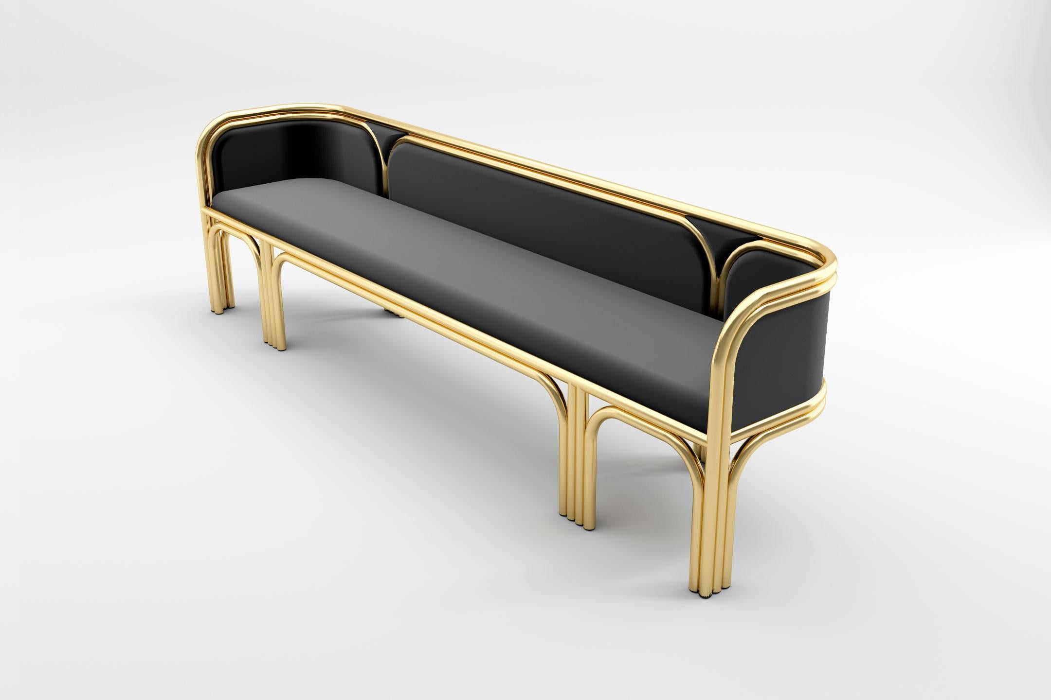Contemporary Gatsby Three Seat Sofa - Modern Art Deco Sofa in Brass and Velvet For Sale