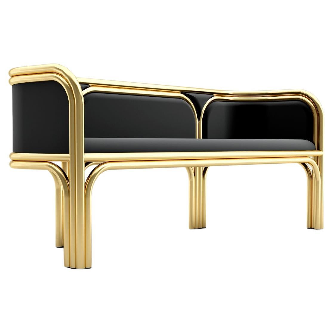 Gatsby Zweisitzer-Sofa - Modernes Art-Déco-Sofa aus Messing und Samt in Messing im Angebot