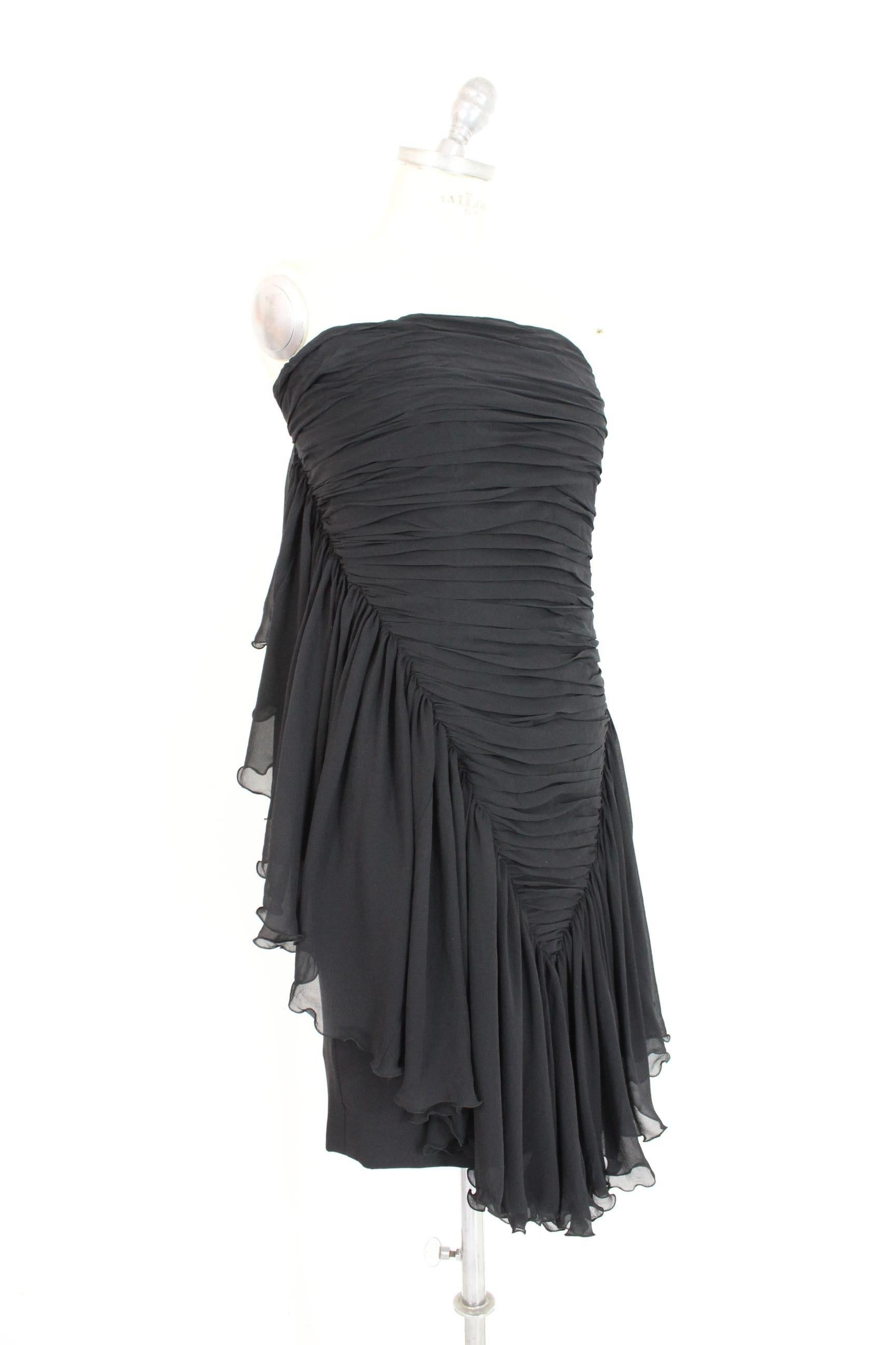 Gattinoni Couture Black Silk Chiffon Ruffles Evening Sheath Dress  In Excellent Condition In Brindisi, Bt