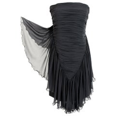 Gattinoni Couture Black Silk Chiffon Ruffles Evening Sheath Dress 