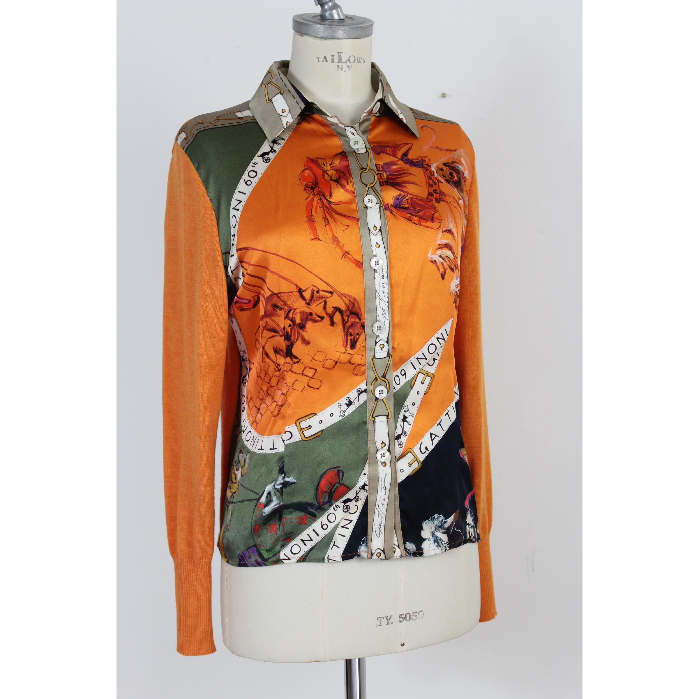 Women's Gattinoni Orange Silk Wool Baroque Shirt 1990s