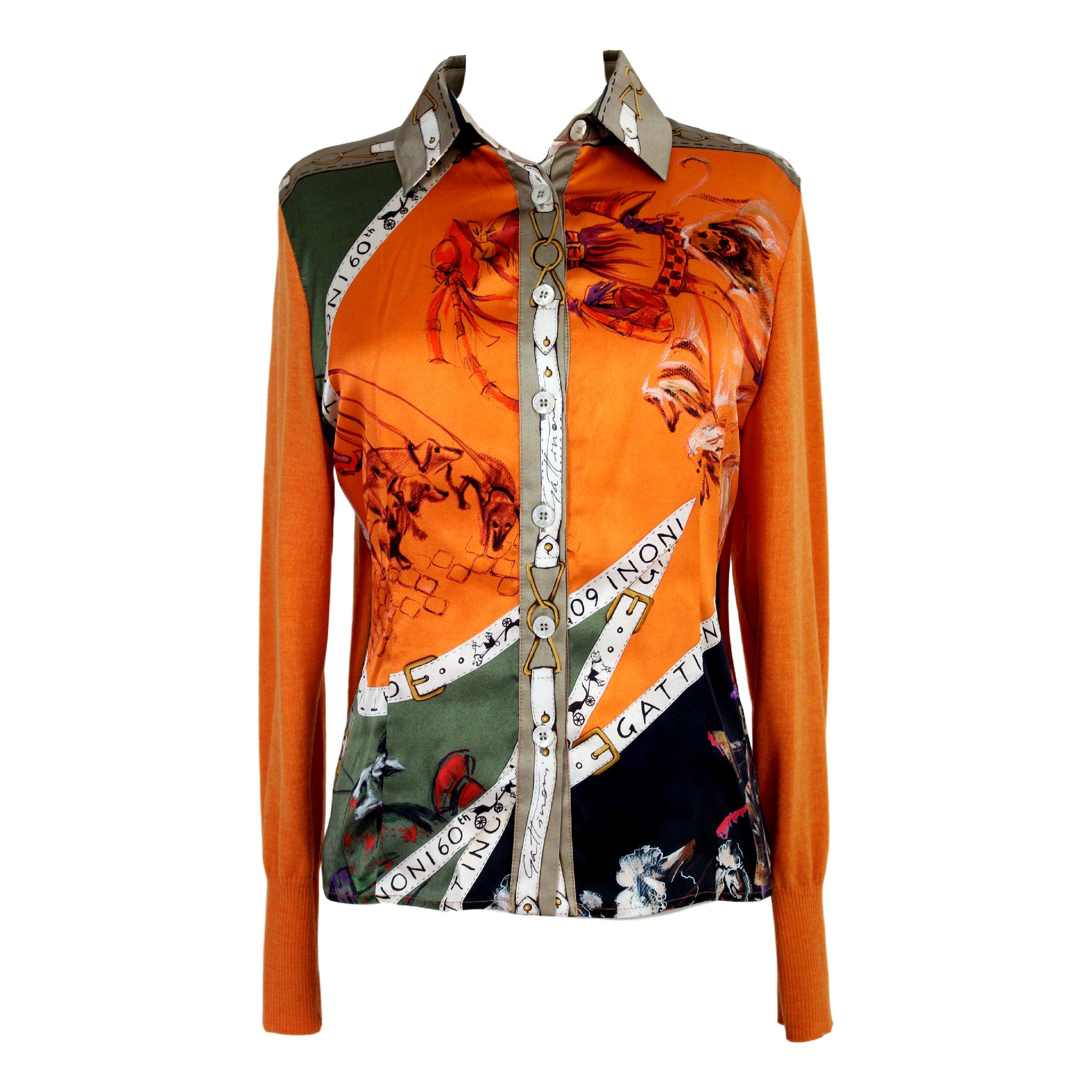 Gattinoni Orange Silk Wool Baroque Shirt 1990s