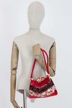 Gattinoni Red Gold Sequins Floral Velvet Evening Clutch Bag