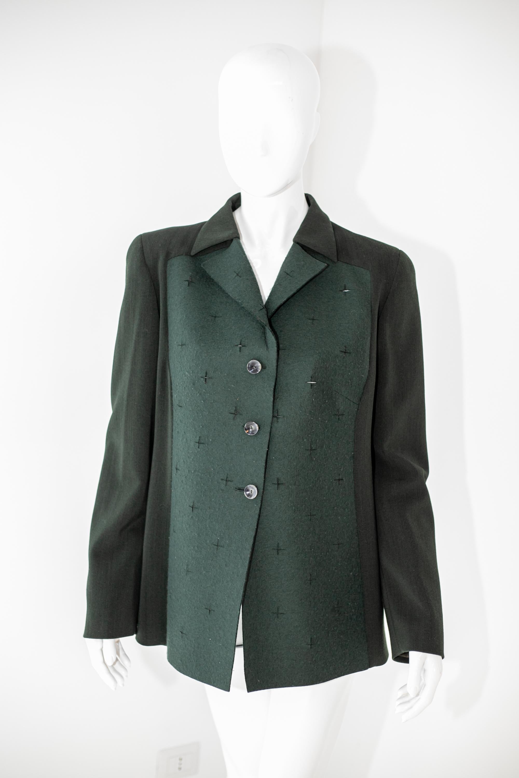 Women's Gattinoni Vintage Elegant Dark Green Wool Shirt For Sale
