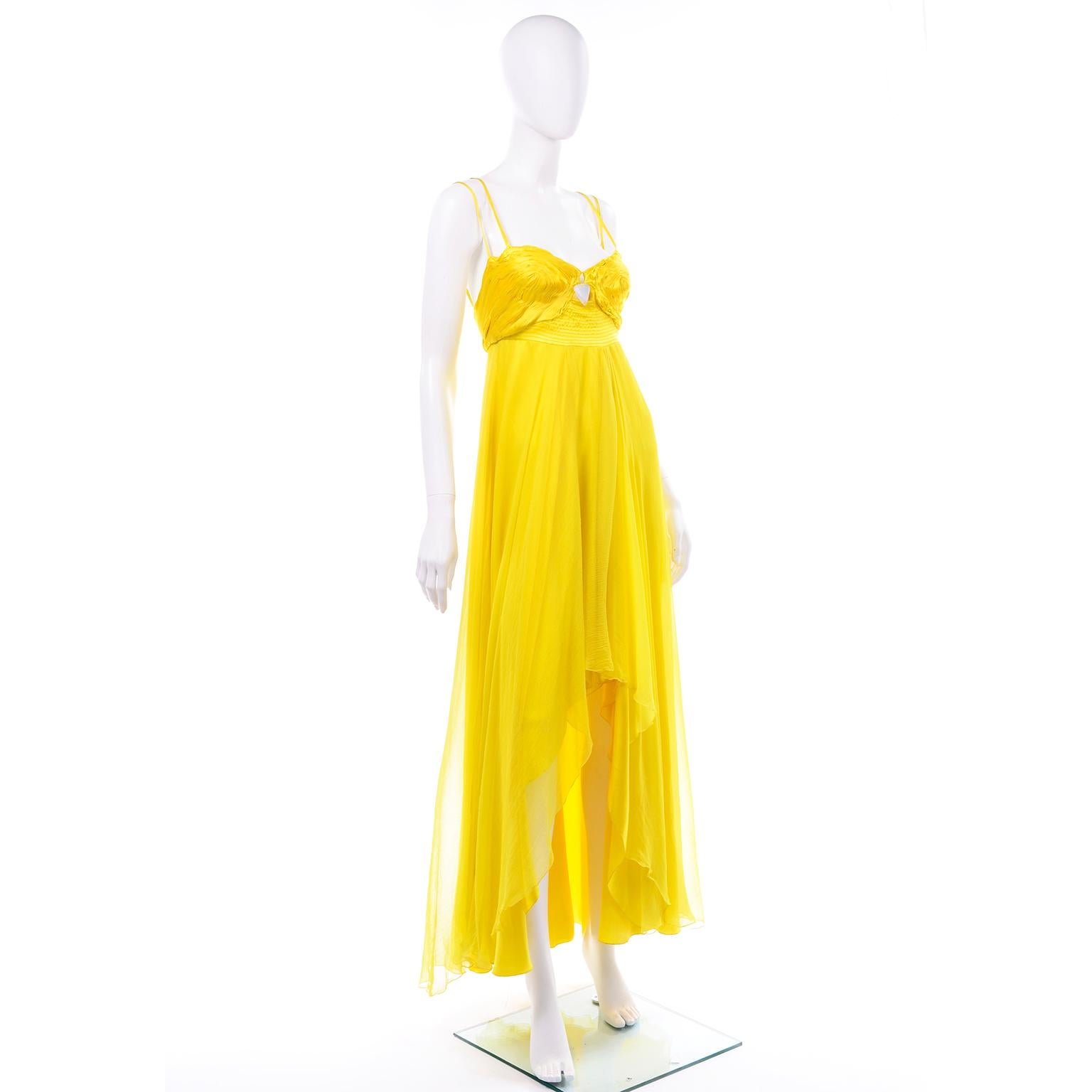 yellow silk evening gown