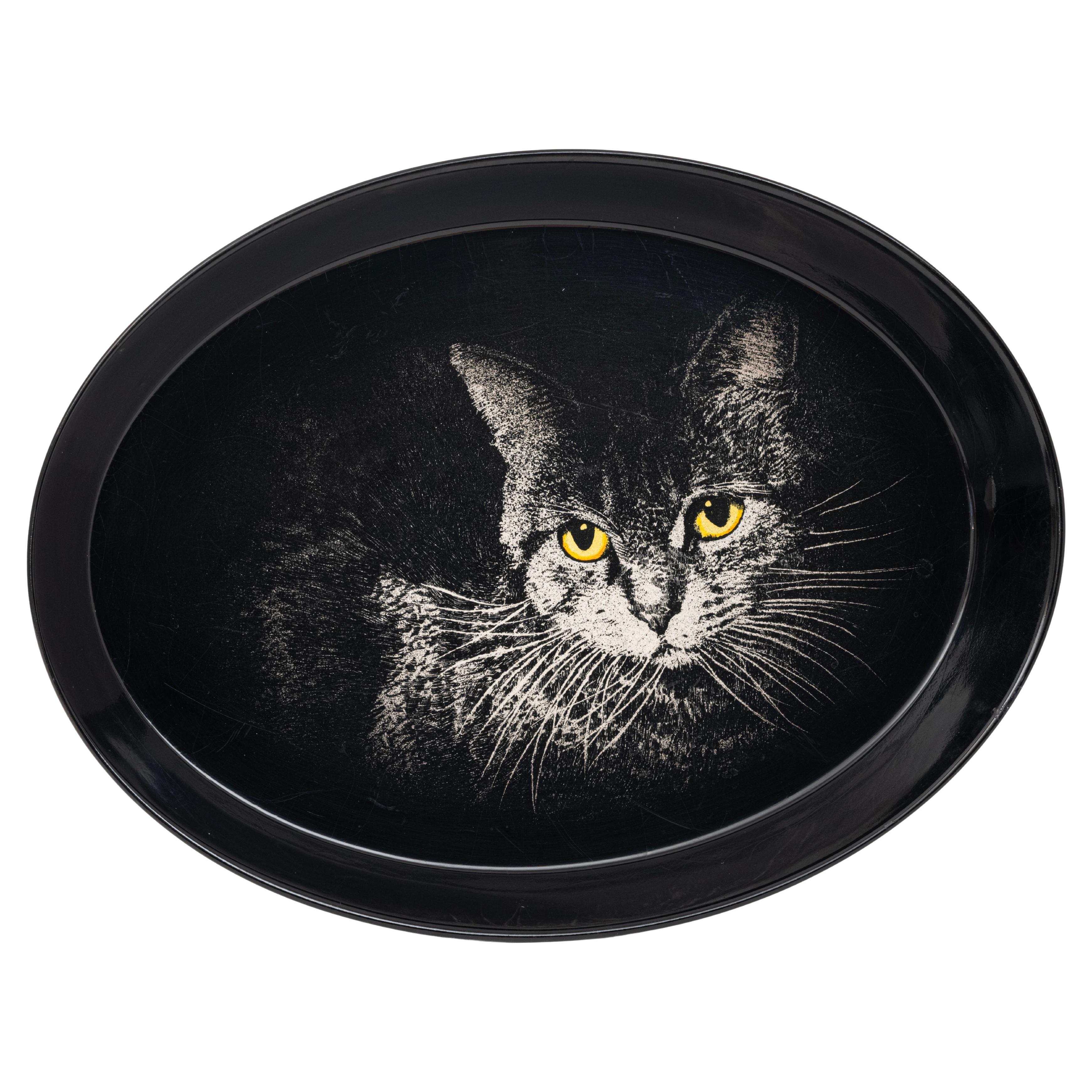 
Gatto Nella Notte
 (Cat in the Night) Oval Tray by Piero Fornasetti, c..1955 For Sale