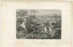 Gaucho Horsemen Lassoing Wild Horses – Antique Engraving by Énault, 1867