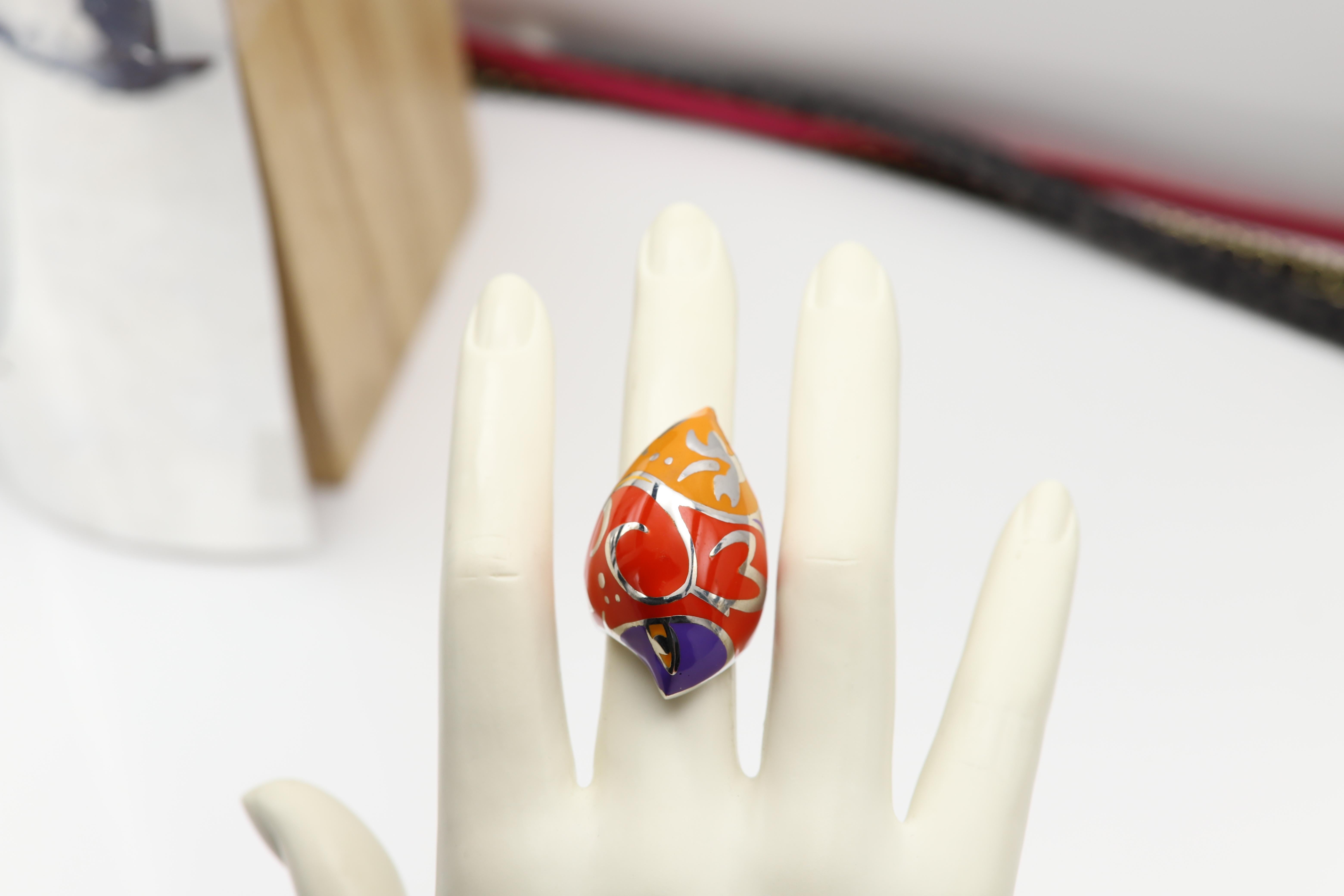 Anillo Artístico Plata de Ley famoso artista Gaudí Anillo Artístico Inspirado en Esmalte en venta 8